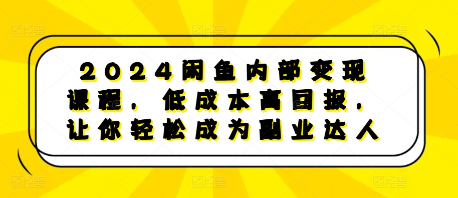 2024闲鱼内部变现课程，低成本高回报，让你轻松成为副业达人-丛零网创