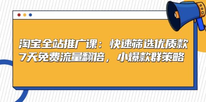 淘宝全站推广课：快速筛选优质款，7天免费流量翻倍，小爆款群策略-丛零网创