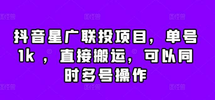 抖音星广联投项目，单号1k ，直接搬运，可以同时多号操作【揭秘】-丛零网创