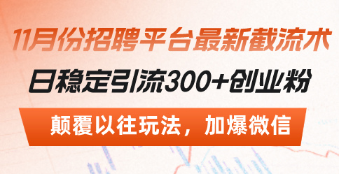 招聘平台最新截流术，日稳定引流300+创业粉，颠覆以往玩法 加爆微信-丛零网创