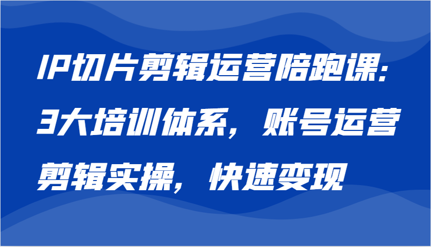 IP切片剪辑运营陪跑课，3大培训体系：账号运营 剪辑实操 快速变现-丛零网创