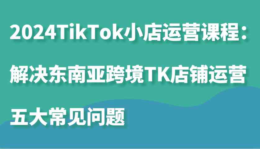 2024TikTok小店运营课程：解决东南亚跨境TK店铺运营五大常见问题-丛零网创