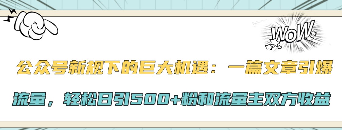 公众号新规下的巨大机遇：一篇文章引爆流量，轻松日引500+粉和流量主双方收益-丛零网创