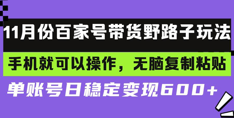 百家号带货野路子玩法 手机就可以操作，无脑复制粘贴 单账号日稳定变现…-丛零网创