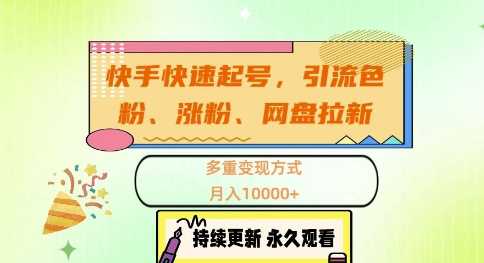 快手快速起号，引流s粉、涨粉、网盘拉新多重变现方式，月入1w【揭秘】-丛零网创