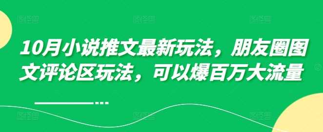 10月小说推文最新玩法，朋友圈图文评论区玩法，可以爆百万大流量-丛零网创