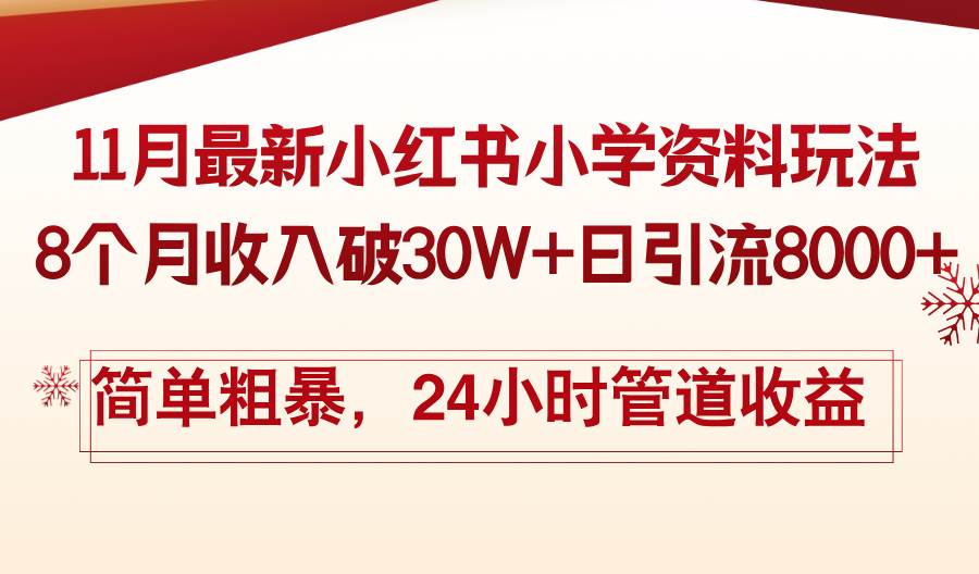 11月份最新小红书小学资料玩法，8个月收入破30W+日引流8000+，简单粗暴…-丛零网创