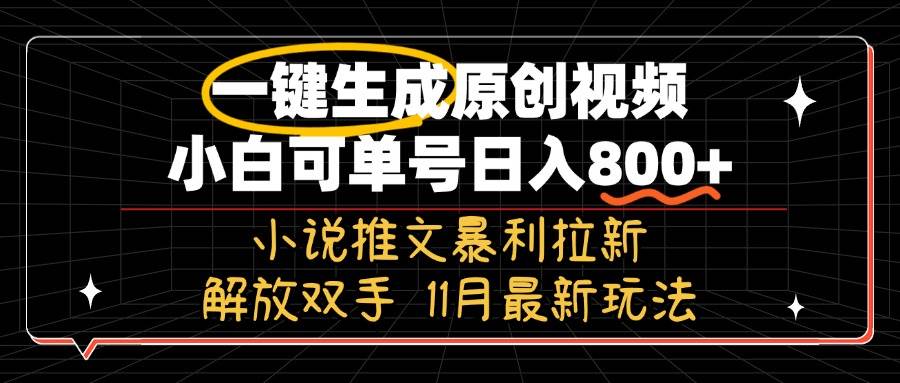 11月最新玩法小说推文暴利拉新，一键生成原创视频，小白可单号日入800+…-丛零网创